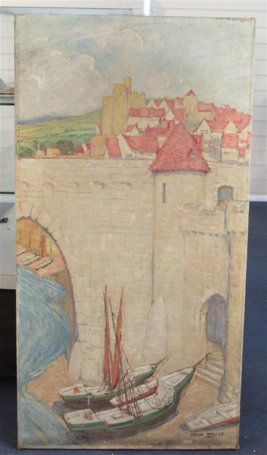 Hugh Wallis (fl.1895-1935) Views of a French town 46 x 24in., unframed